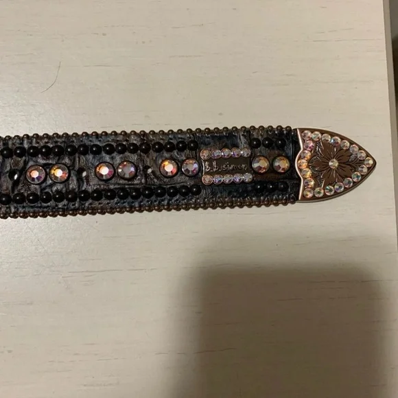 B.B. Simon Swarovski Crystal Brown Leather Bling Belt  display picture 3